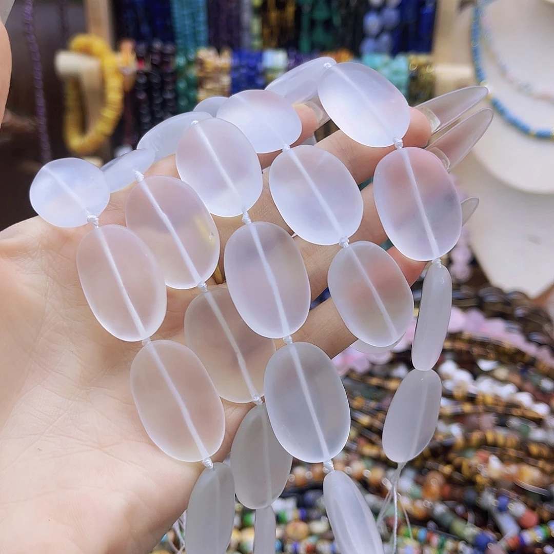 未镶嵌玛瑙/玉髓珠宝半成品/磨砂白水晶17*24mm 133号