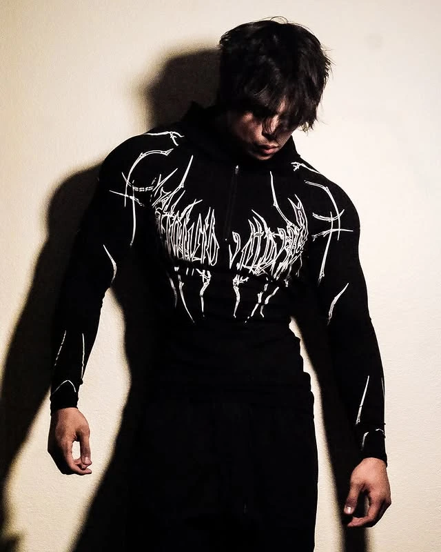 Breathedivinity 2025 男士运动健身连帽紧身衣 印花半拉链速干高