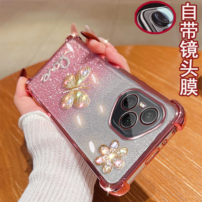 适用荣耀400pro手机壳DNP-AN00镜头全包镶钻蝴蝶女款气囊防摔套软