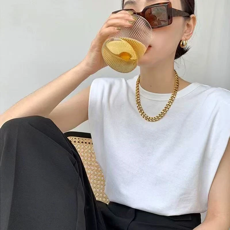 D9998欧货2025春夏新款小众酷飒无袖垫肩设计感背心上衣