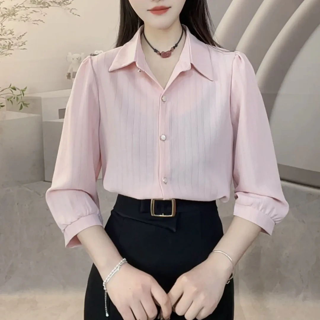 七分袖衬衫女2025春新款时尚百搭设计感小众衬衣洋气显瘦气质上衣