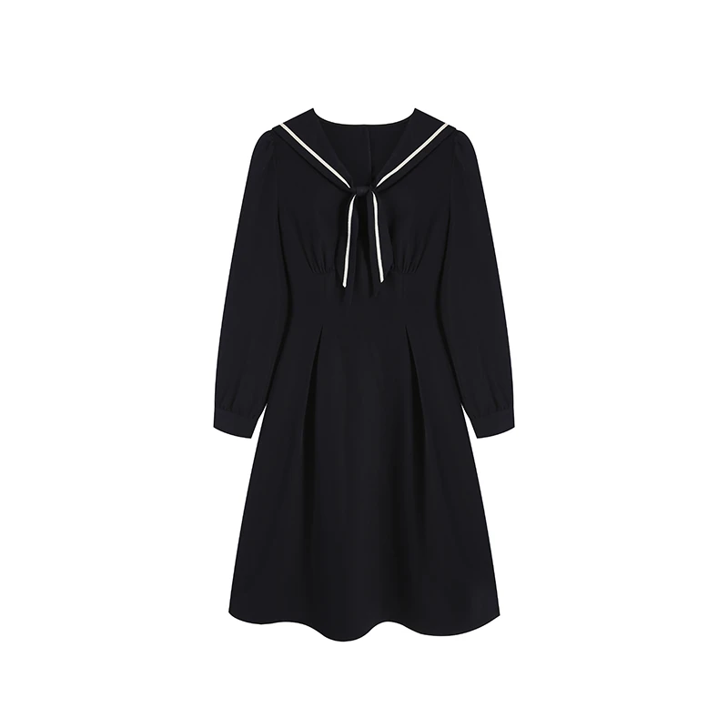 藏青色连衣裙秋冬长裙裙子ZL110510