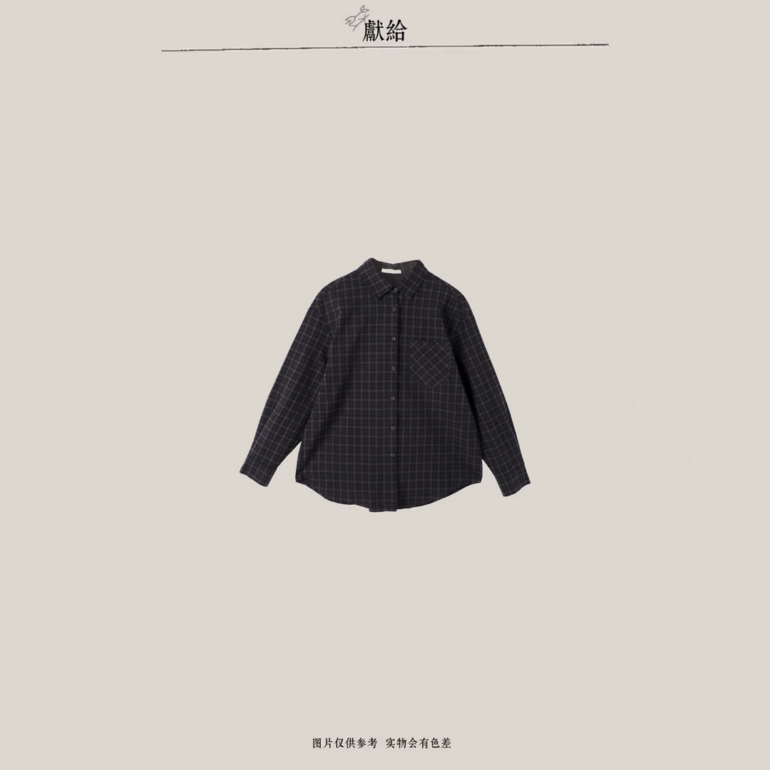 dedicate/文艺风格纹翻领气质衬衫/衬衣休闲百搭