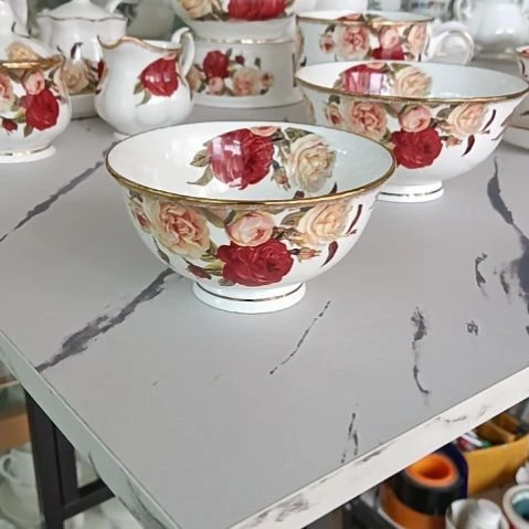 10个金秋玫瑰手工拍金口径12厘米高6.3厘米茶碗