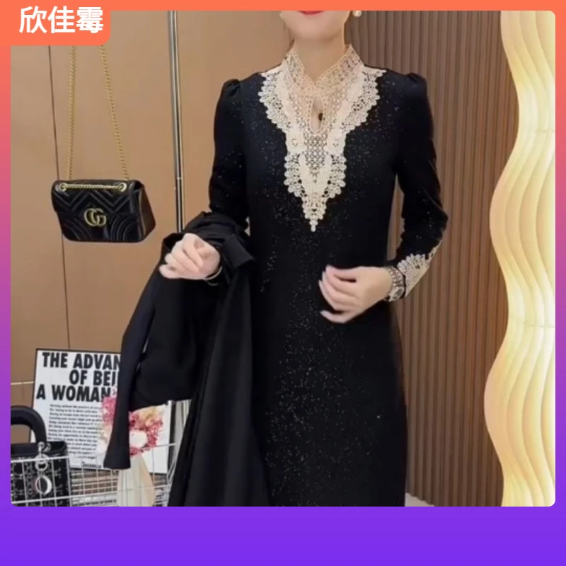 1秋冬新款加厚满天星时尚宫廷2025星空复合闪亮直筒别致小众连衣I