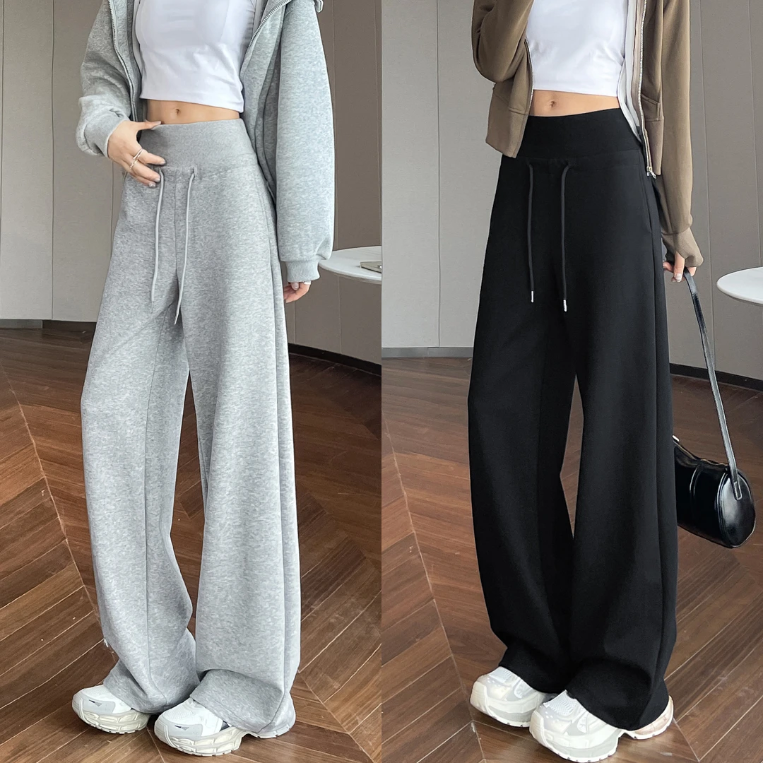 美式低腰抽绳运动裤女秋季2025新款高腰显瘦宽松阔腿直筒休闲卫裤