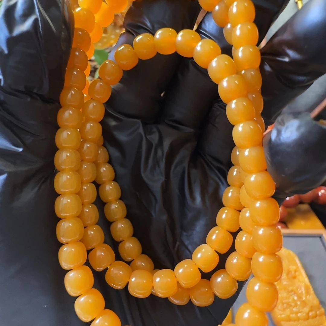 思***厚石英质玉（黄龙玉）未镶嵌长串缅黄卡6.5老型珠108（不退不换
