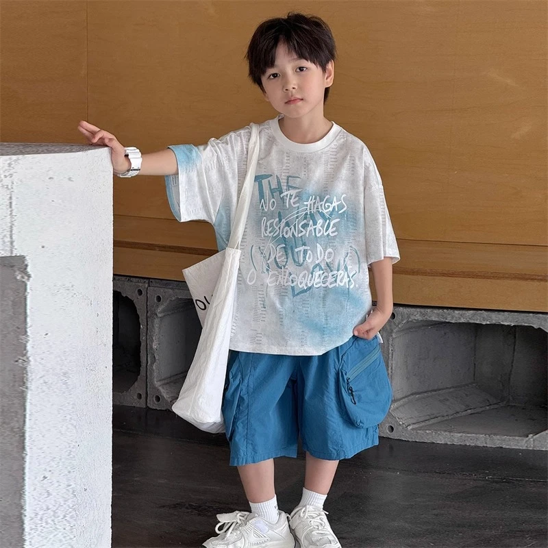 MK&UR.BV男童夏装套装2025新款大童男孩洋气时髦炸街短袖儿童薄款