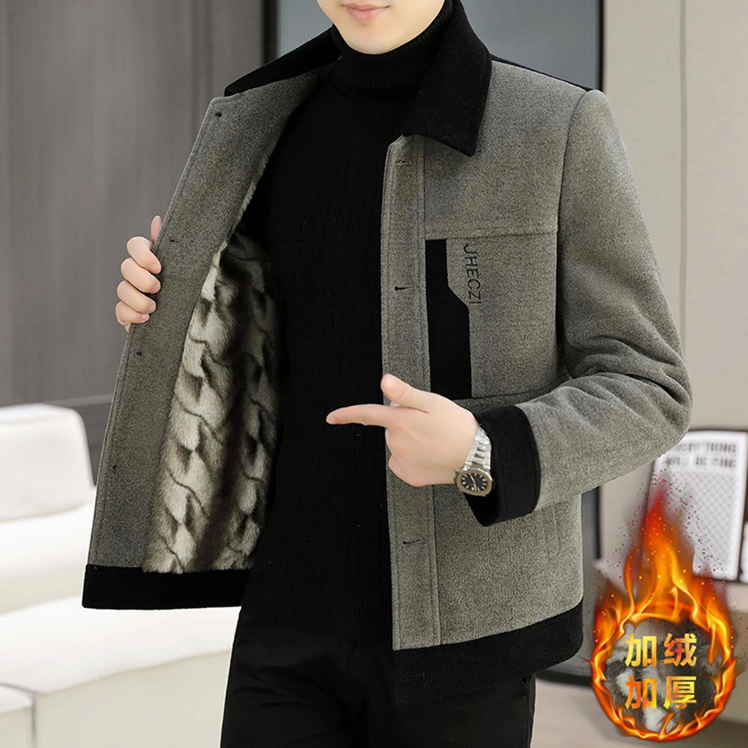 潮牌高档男装秋冬季新款潮流拼色爆款夹克外套男士保暖翻领上衣男