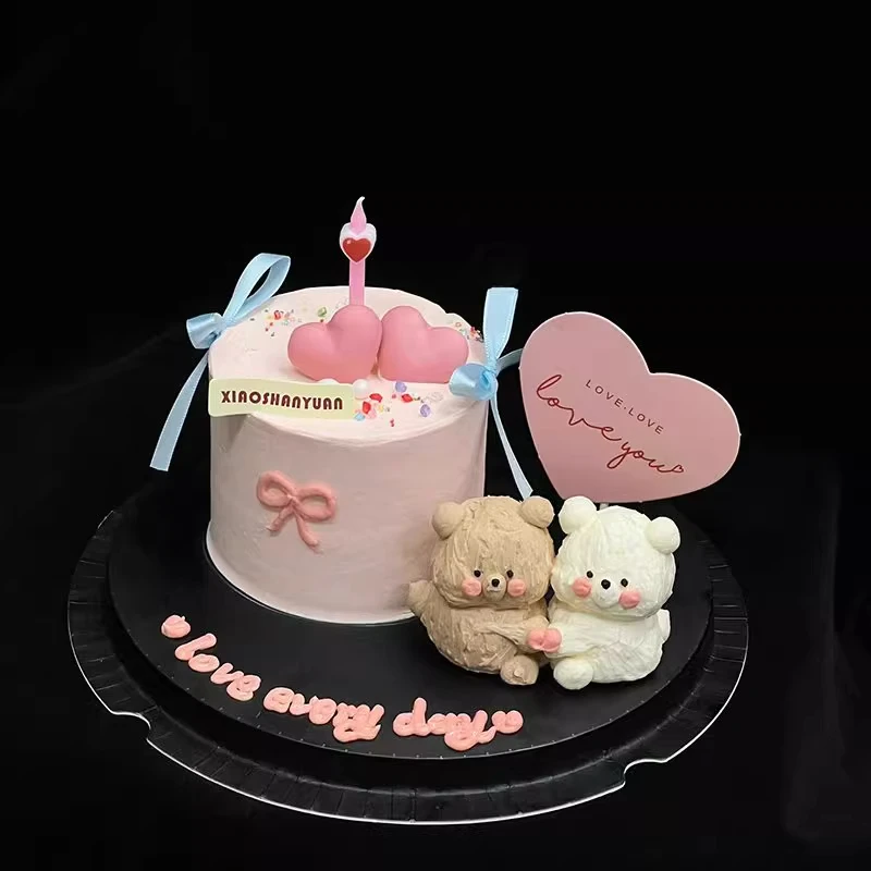 520情人节软胶修狗蛋糕装饰摆件爱心卡片红心蜡烛烘焙装扮配件