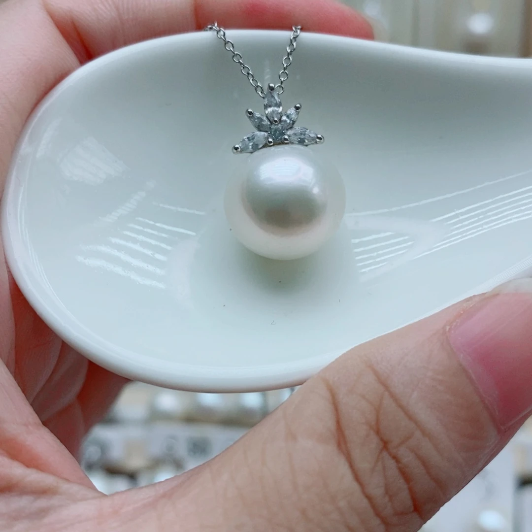 淡水珍珠银S925镶嵌吊坠(赠链)13mm