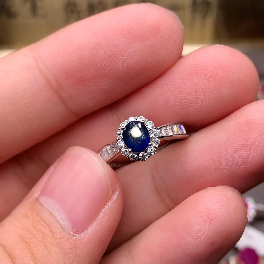 蓝宝石戒指银S925镶嵌