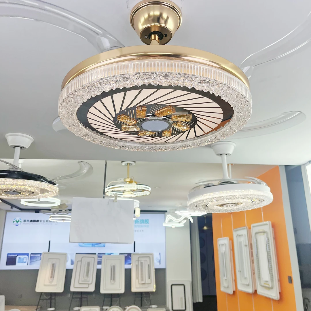 F新款水晶隐形风扇灯智能语音控制超强静音超亮照明【1012】