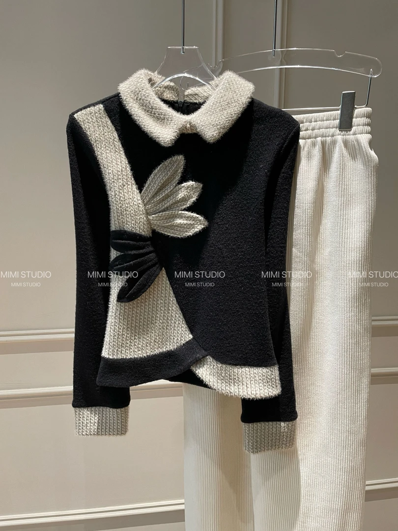 2025冬季新款 小香风拼接设计时尚贵气T恤打底衫上衣1137#