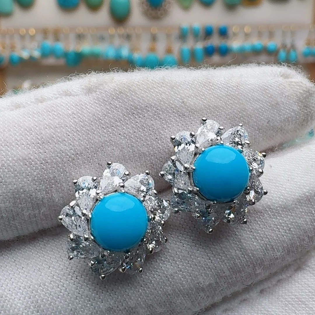 绿松石银S925镶嵌耳饰