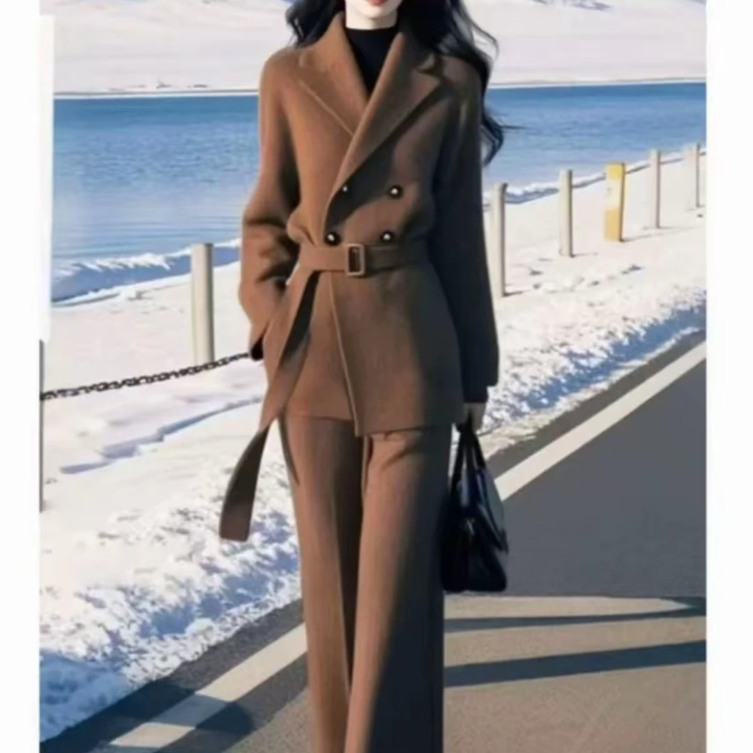 2025秋冬季高级气质新款女装香风毛呢外套阔腿裤两件套