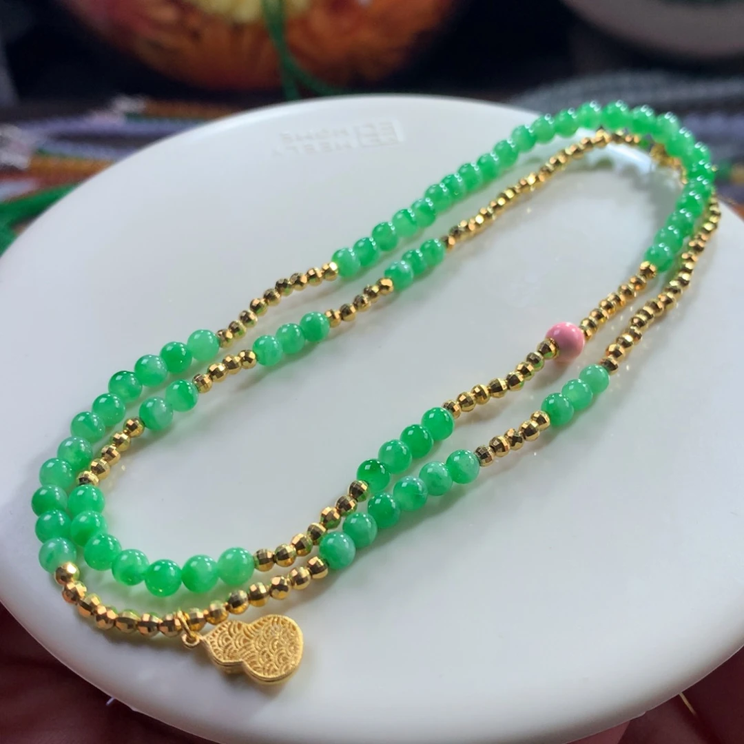 翡翠未镶嵌手链翡翠冰胶底甜阳绿卡3.50～4+