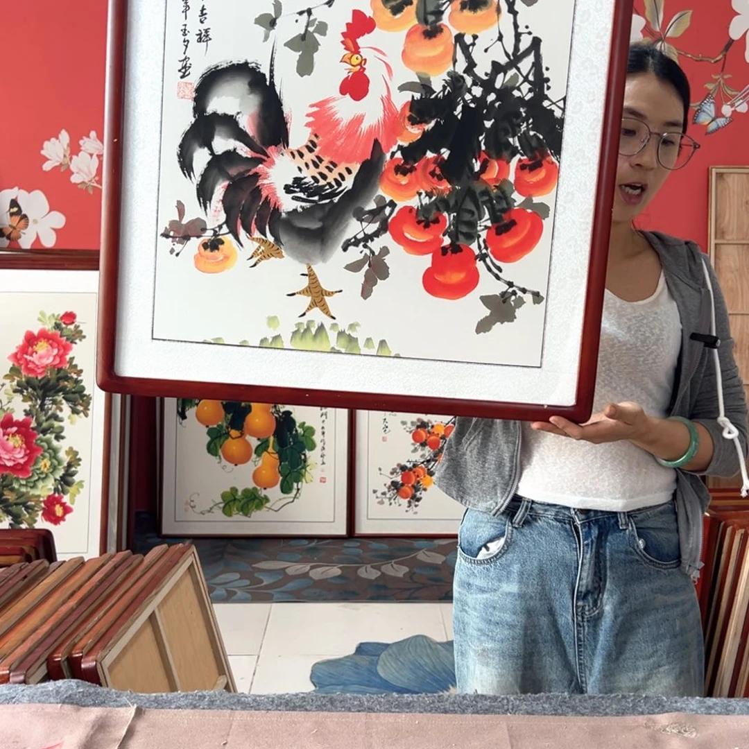 国画手写手绘国画作品62✖️62带框包邮