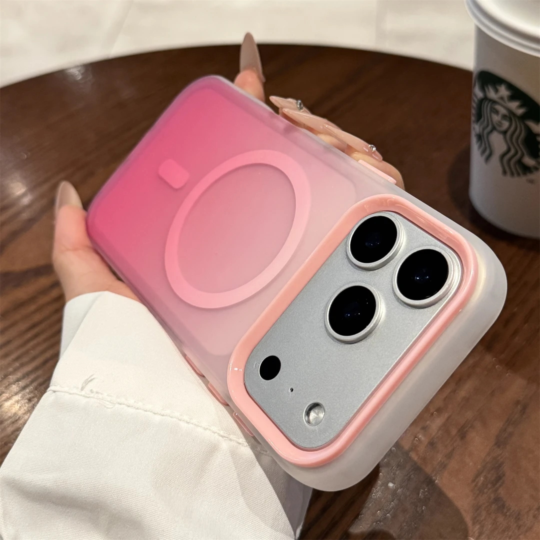 适用苹果17pro手机壳渐变磁吸男女款全包镜头防摔超薄硅胶高级感