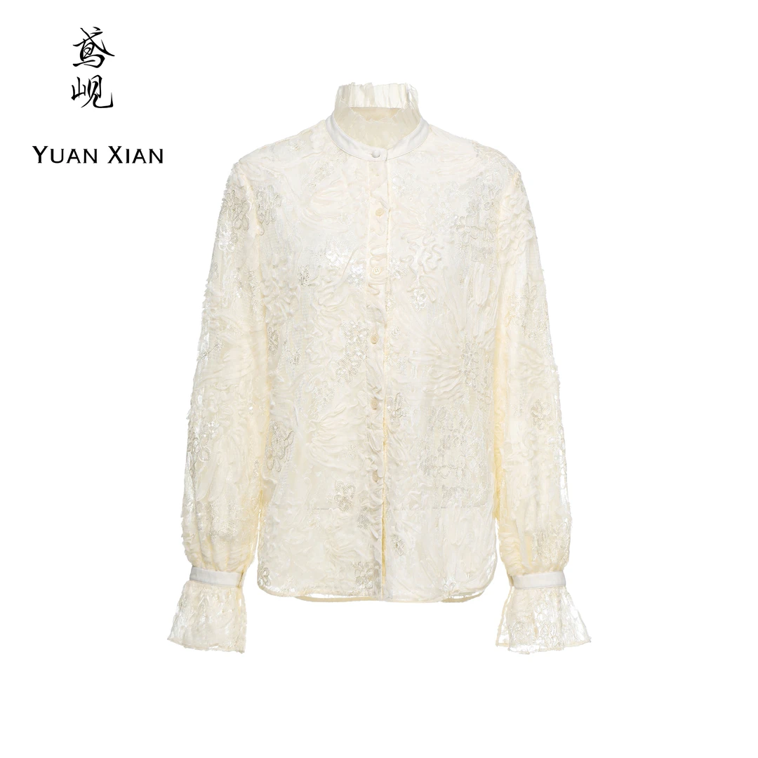 【鸢岘】 花间集-蕾丝荷叶边法式衬衫  YX05010218