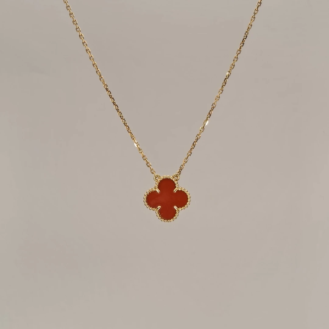 99新 梵克雅宝 【双双】中号单花项链 新扣 18K黄金项链