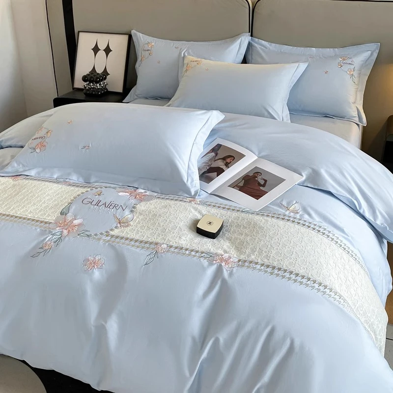 路约威格高级感轻奢200支纯棉四件套100全棉亲肤裸睡床单简约被套