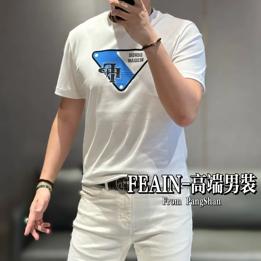 【乔治雷迪尼品牌】植绒雕花立体软硅胶胸标液氨棉短袖T恤7001