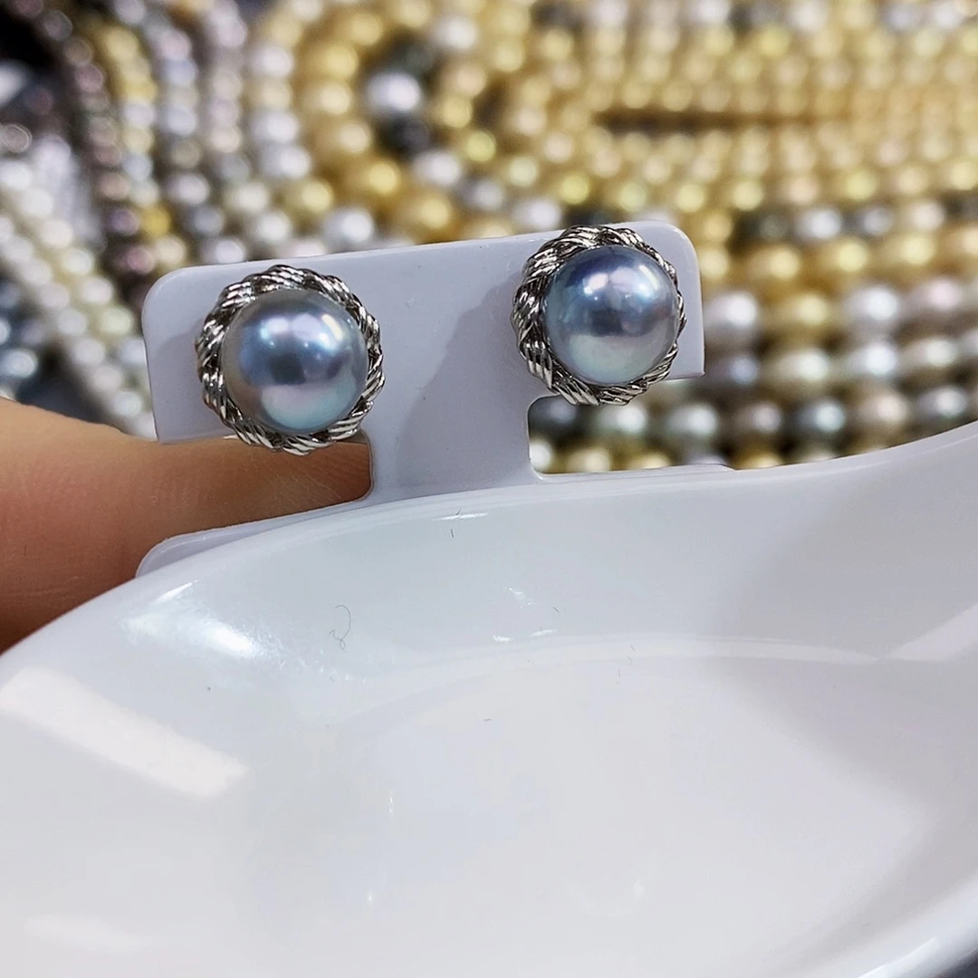 银S925镶嵌特价秒真多麻正圆8+微瑕海水珍珠