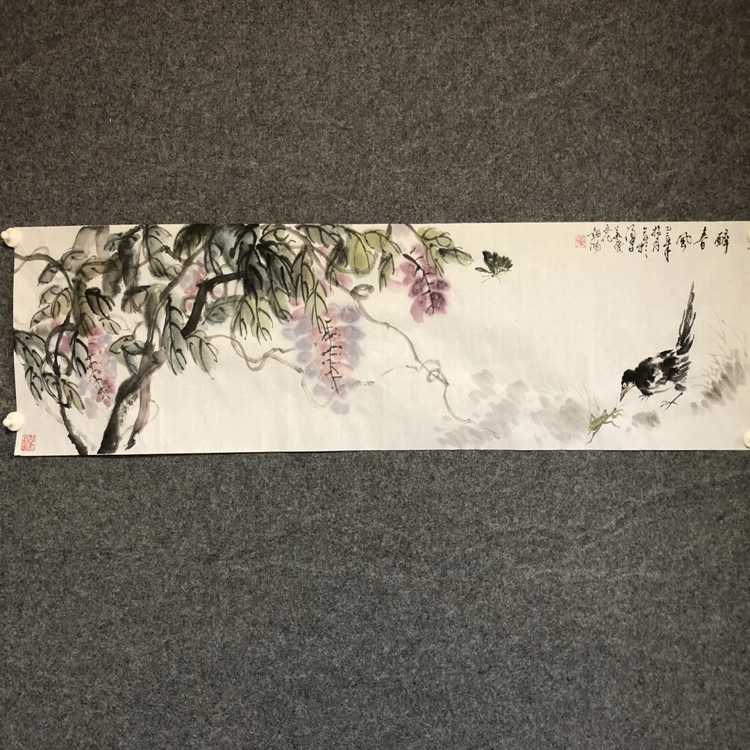 水墨写意紫藤喜鹊装饰画