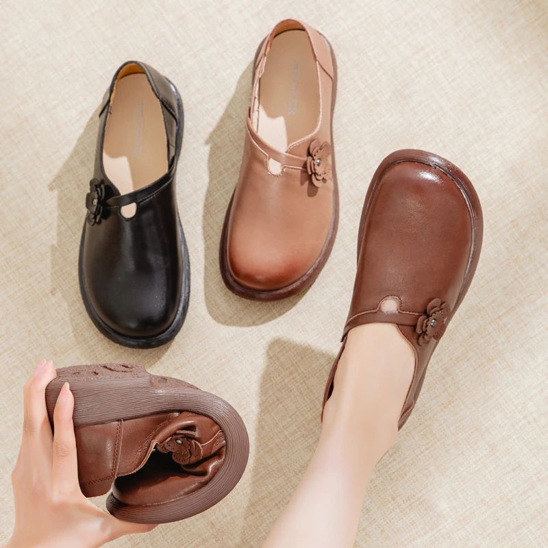5118春秋款复古单鞋牛筋底软底软面女鞋轻便防滑舒适百搭妈妈鞋