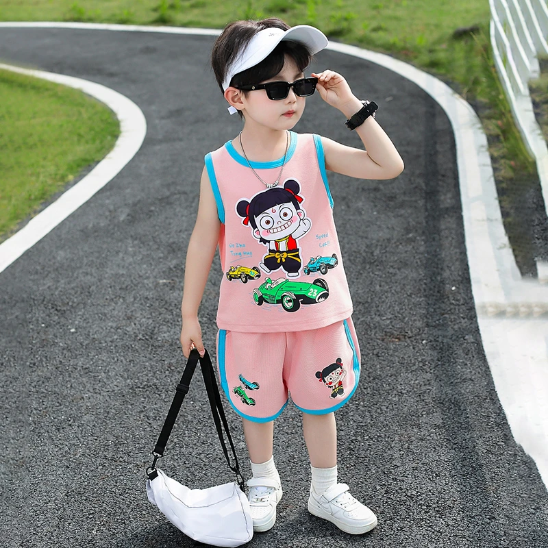 哪吒衣服男童夏装无袖背心套装2025新款儿童潮酷帅速干男孩两件套