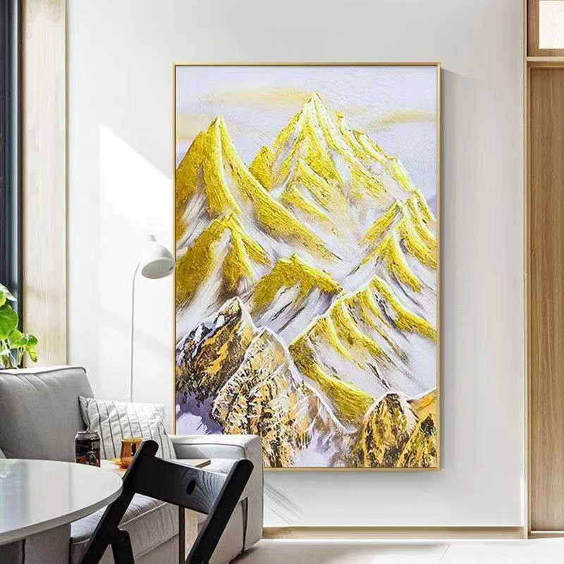 【远山】日照金山轻奢砂岩厚油肌理画玄关走廊餐厅挂画简约100150