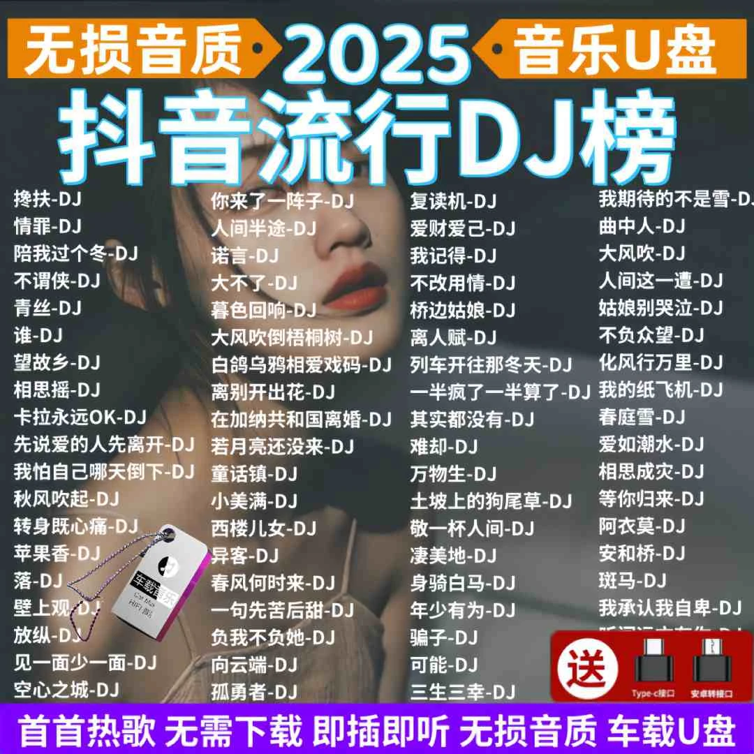 2025最新抖音dj热歌车载音乐u盘经典中文DJ嗨曲无损音乐mp3/4优盘