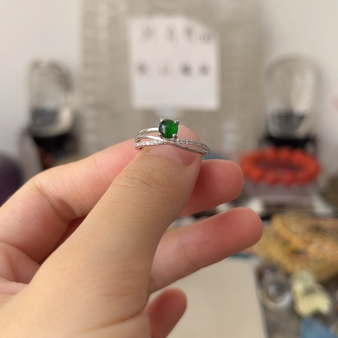 翡翠银S925镶嵌戒指矿坑