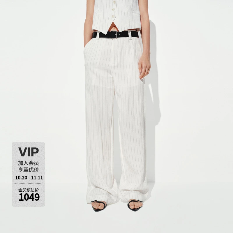 【C+系列】MOCO西裤2025夏新品条纹中低腰直筒裤阔腿裤MBE2PAT045