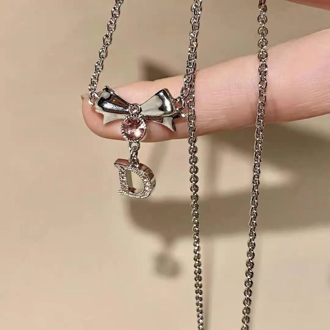 铜合金项链 蝴蝶结D水钻项链高版本项链欧美百搭项链