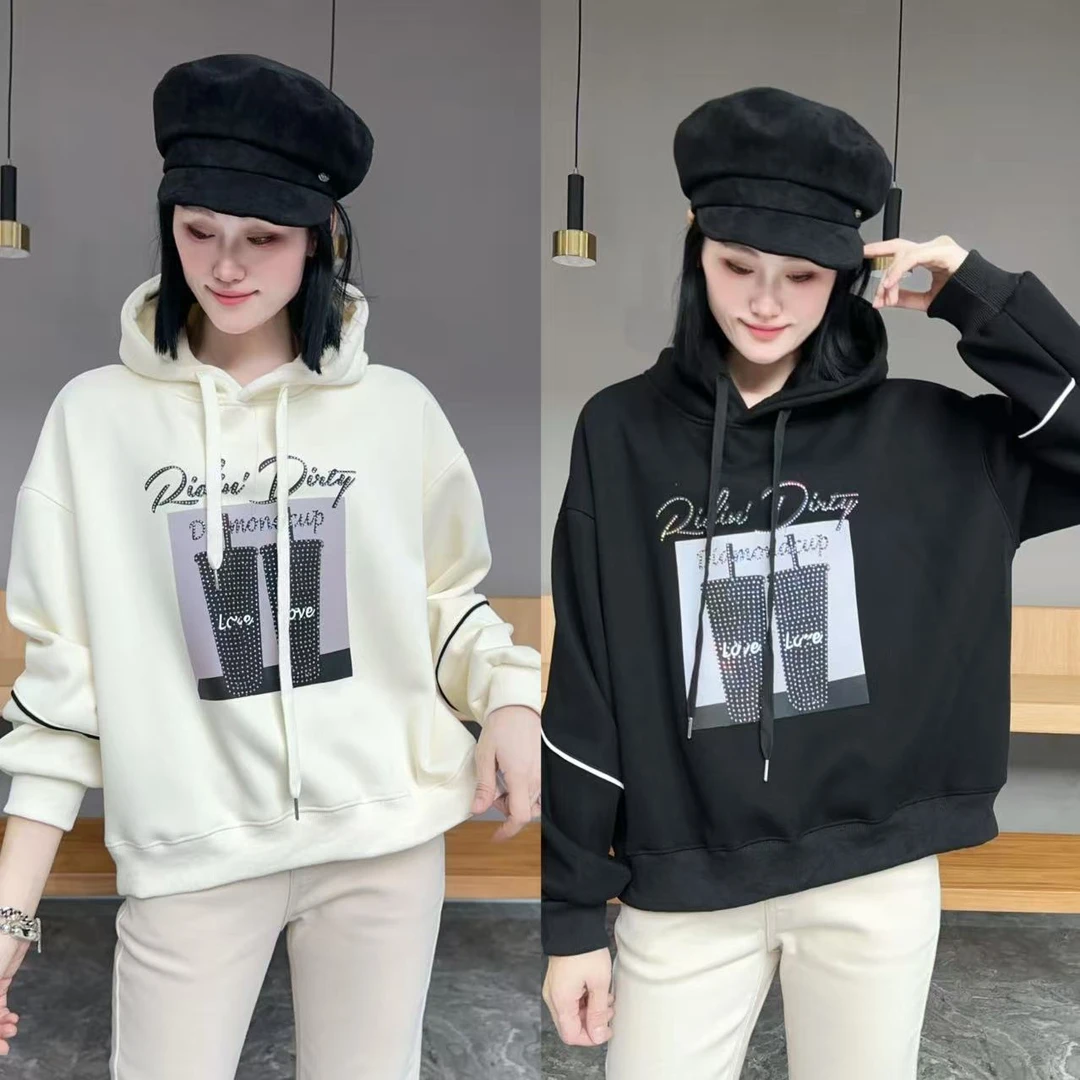 【YJ·高定】2025秋季新款设计感宽松百搭刺绣拼接显瘦卫衣女 YY3293