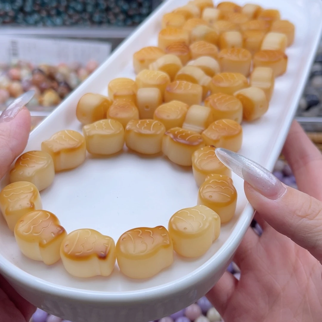 吊坠白玉菩提q17-18mm/5+1颗炭烧鱼饼