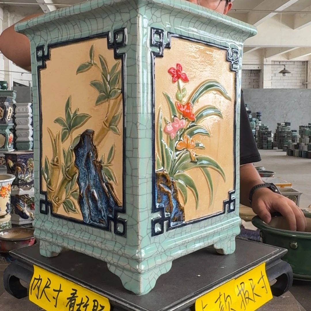 。一风堂石湾花盆 色差 高温裂 内20*29