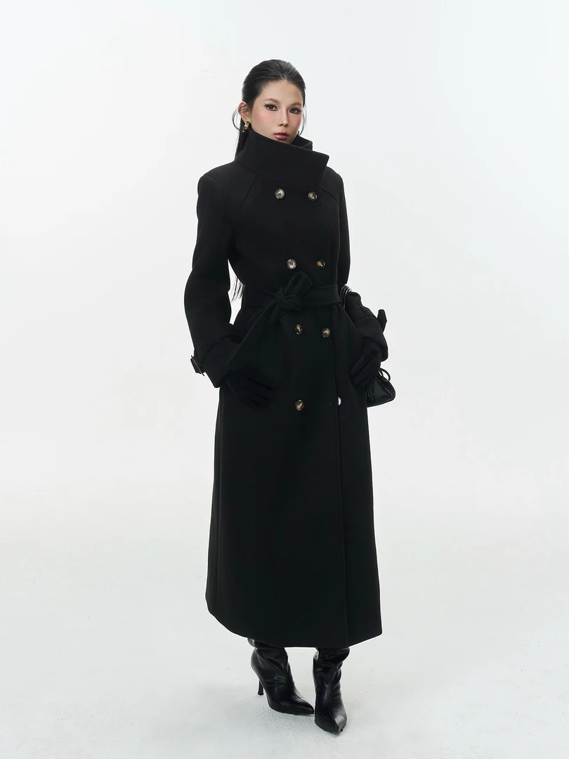 【秋冬战袍】设计感长款廓形毛呢大衣秋冬新款厚款可拆卸斗篷外套
