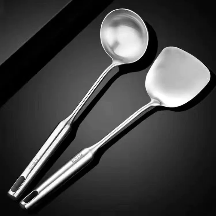 304炒菜炒勺盛汤勺子家用不锈钢炒勺厨师专用锅铲+汤勺