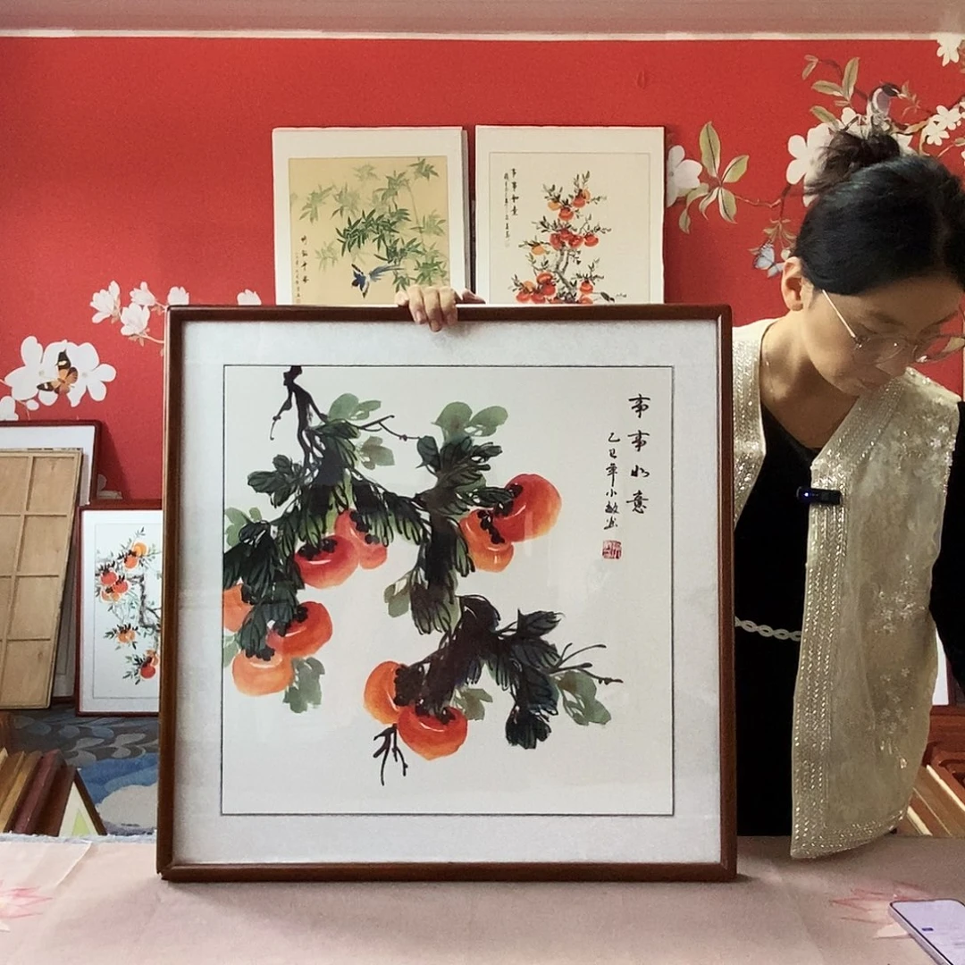国画手写手绘带框包邮国画作品62✖️62