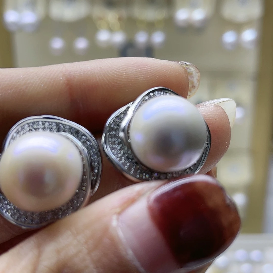 淡水珍珠耳饰银S925镶嵌