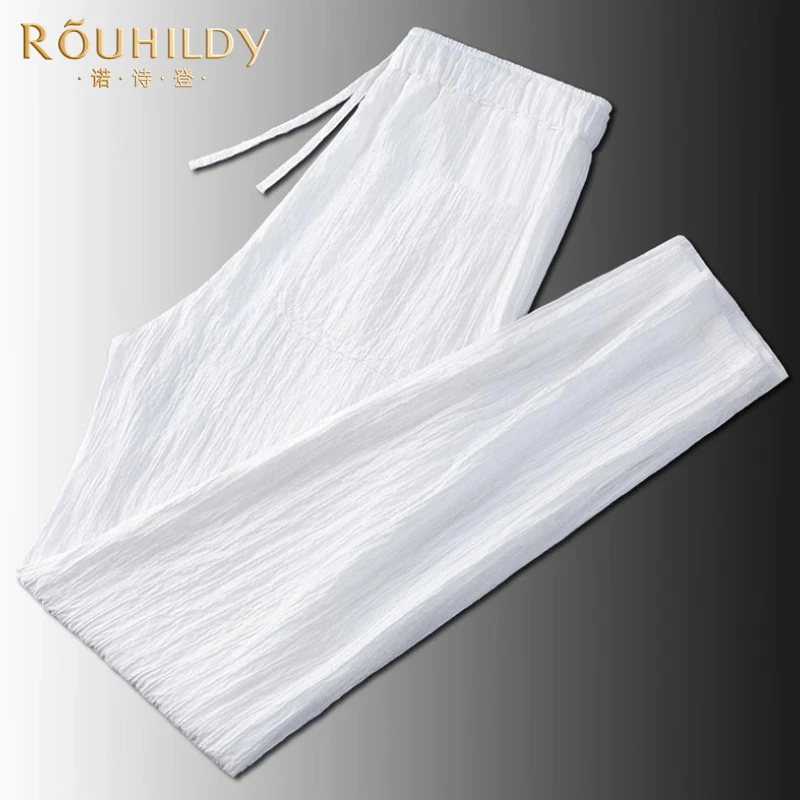 Rouhildy冰丝凉感休闲裤男夏季薄款中腰九分裤子男士直筒运动裤