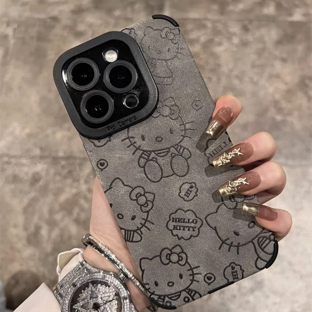 兰知春序秋冬线条猫咪适用17Pro新款15翻毛皮iPhon16promax防