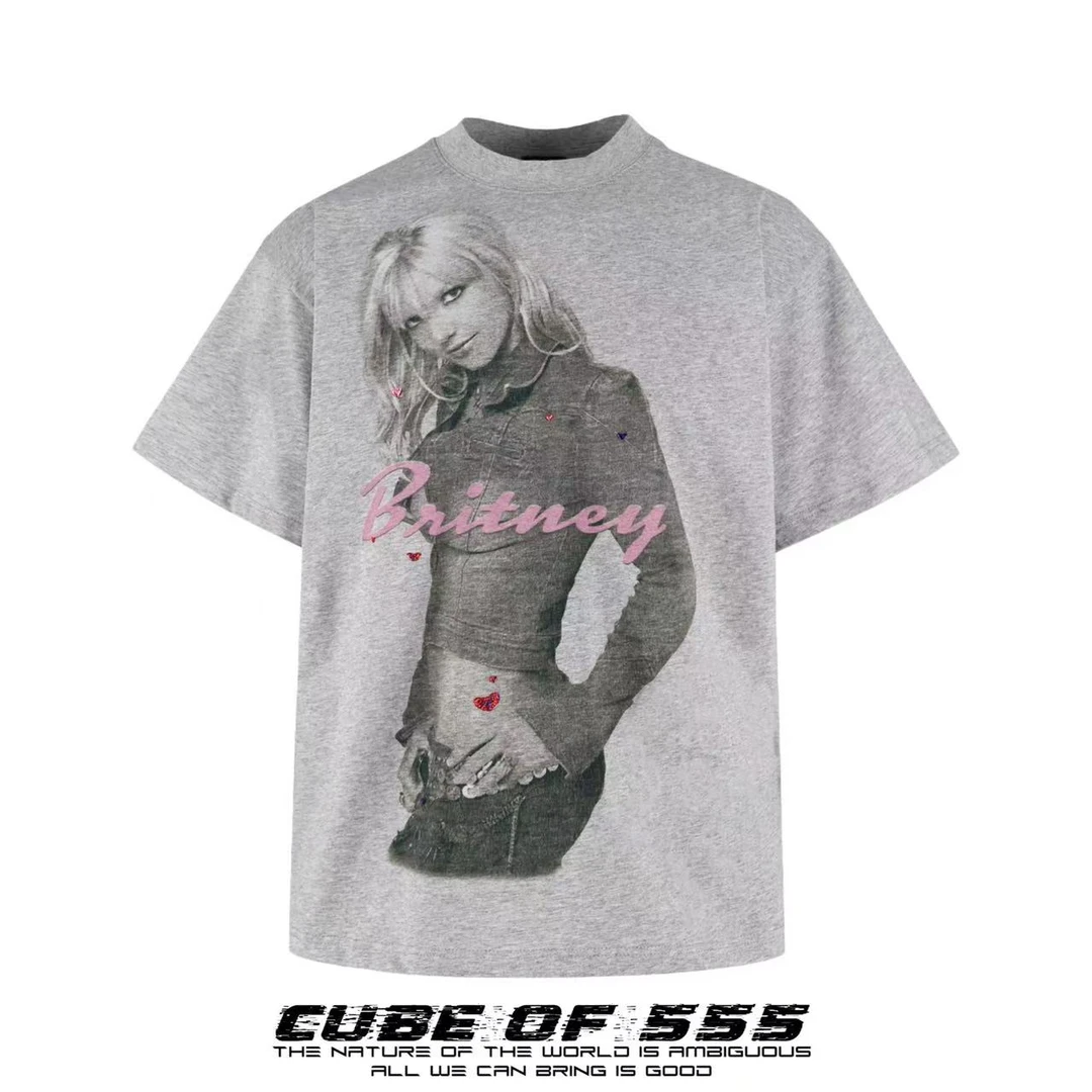 【555】灰色 布兰妮音乐系列小甜甜人像短袖 男女同款