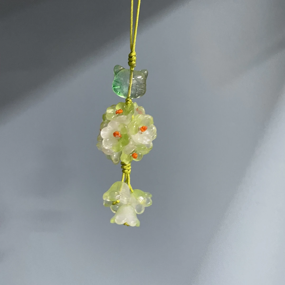绳款钱橄榄绿色花团手机坠E713