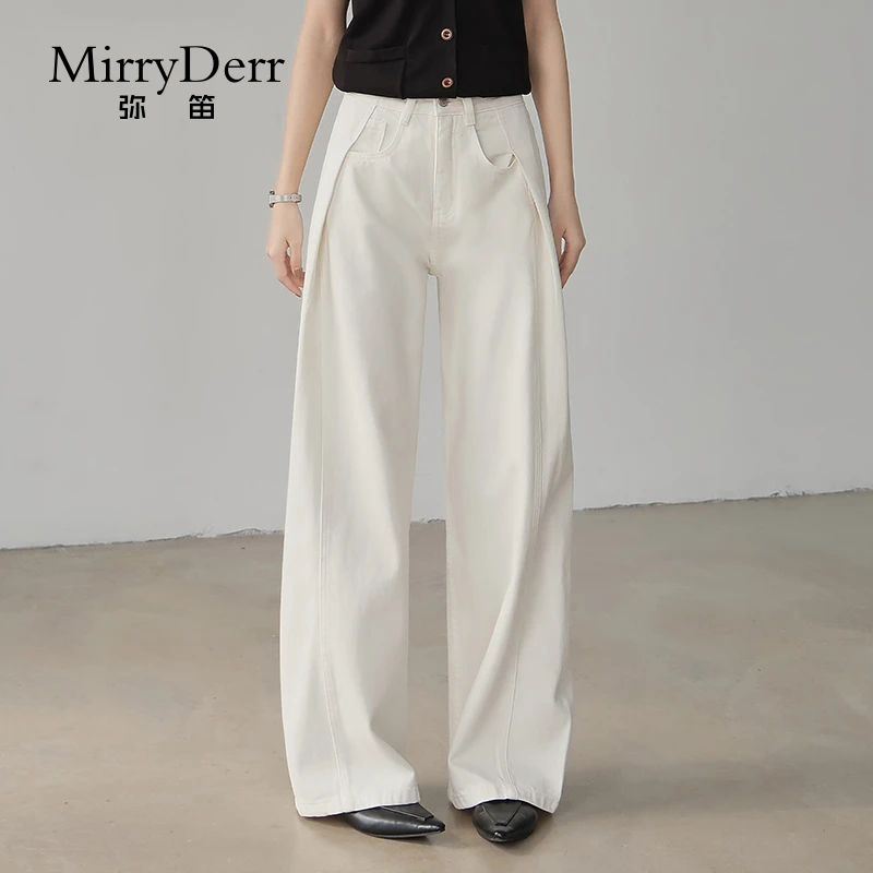 MirryDerr/弥笛双折设计阔腿牛仔裤女2025夏季新款高腰休闲直筒裤