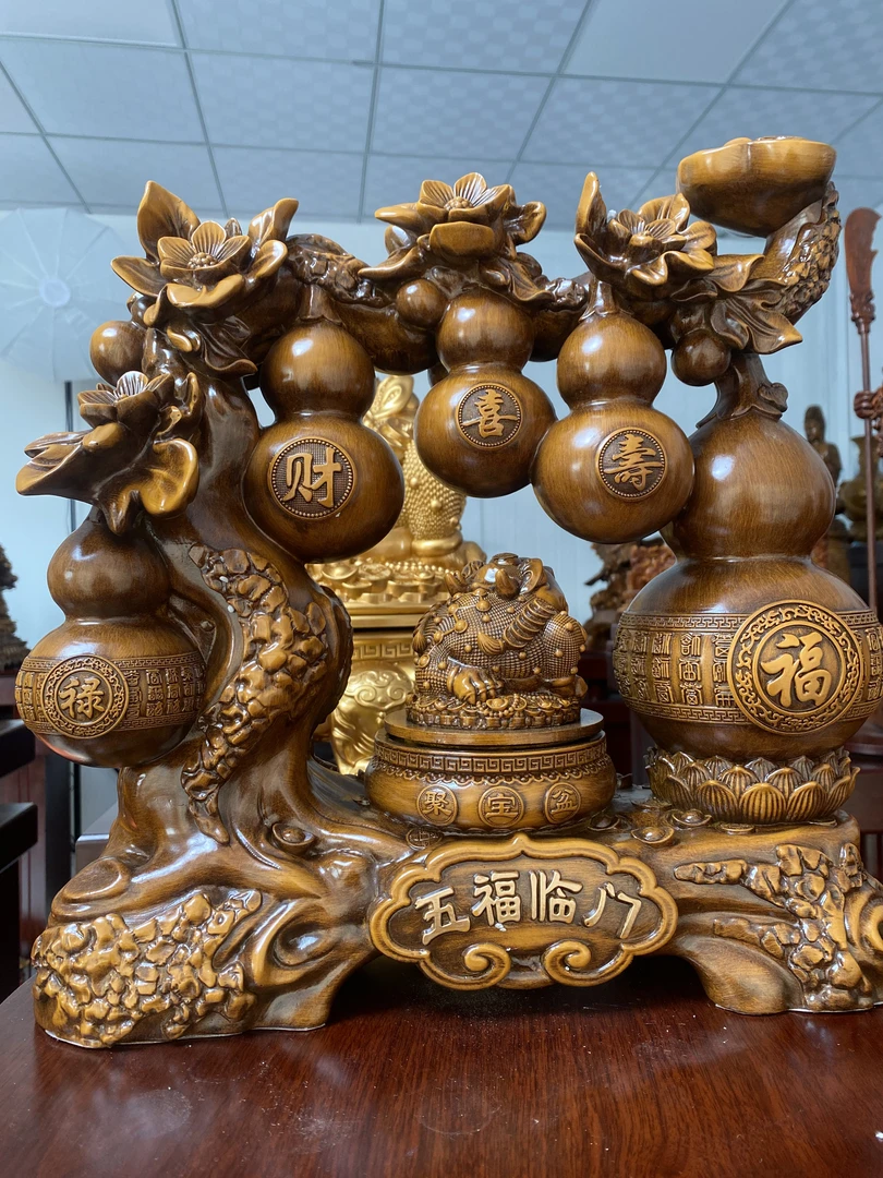 新五福临门新款旋转葫芦摆件长29高28LYH玄关客厅送礼办公室开业