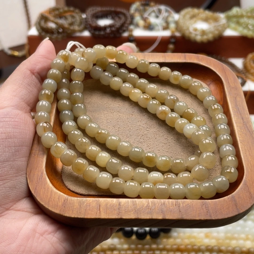 和田玉未镶嵌毛衣链珠串6*7mm